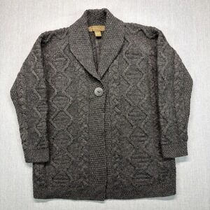 Inis Crafts Womens Merino Wool Cable Knit Gray Made In Ireland Cardigan Large